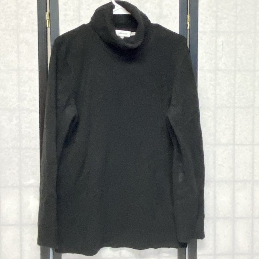 Calvin Klein Black Fuzzy Knit Turtleneck Sweater L Long Sleeve Soft Pull Over
